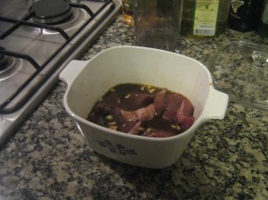 Boar steaks in a bourbon whiskey marinade (Credit: Richard Thomas)